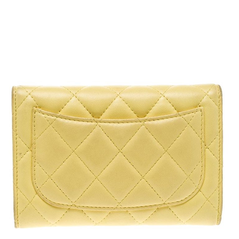 Chanel Yellow Quilted Leather Flap Wallet For Sale at 1stDibs