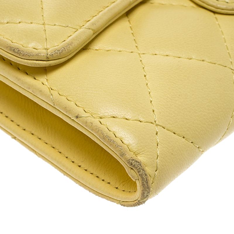 Women's Chanel Yellow Quilted Leather Flap Wallet