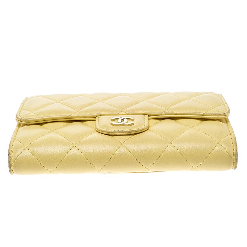 Chanel Yellow Quilted Leather Flap Wallet 3