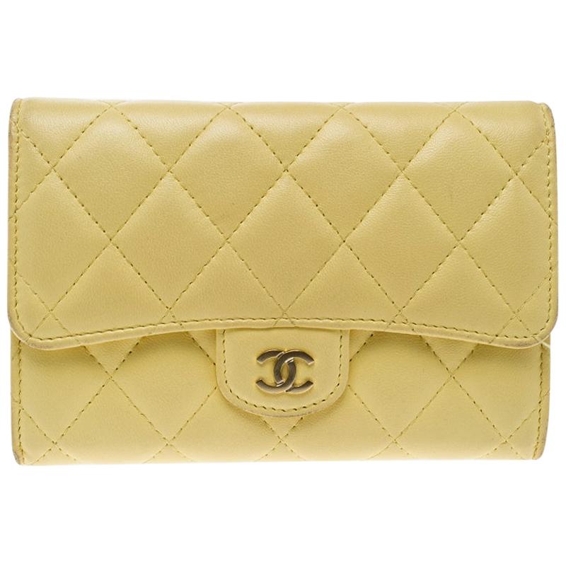 Chanel Yellow Quilted Leather Flap Wallet