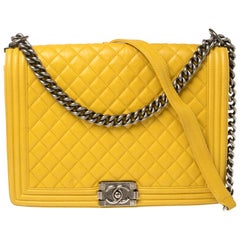 Chanel Yellow Quilted Leather Large Boy Flap Bag