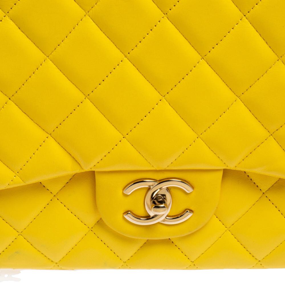 Chanel Yellow Quilted Leather Maxi Classic Double Flap Bag 3