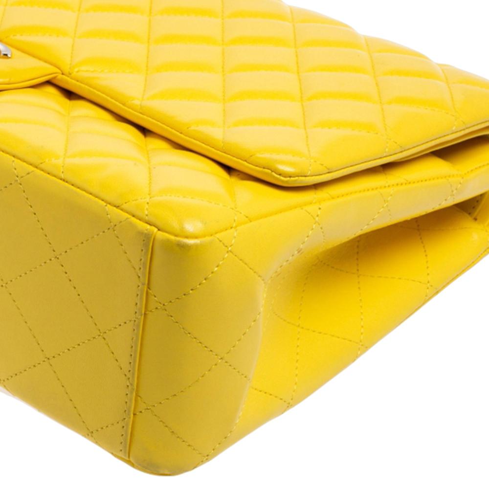 Chanel Yellow Quilted Leather Maxi Classic Double Flap Bag 5