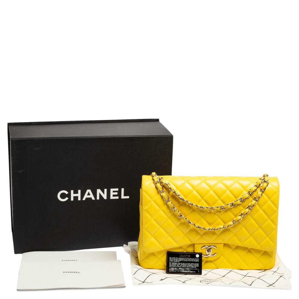 Chanel Yellow Quilted Leather Maxi Classic Double Flap Bag 9