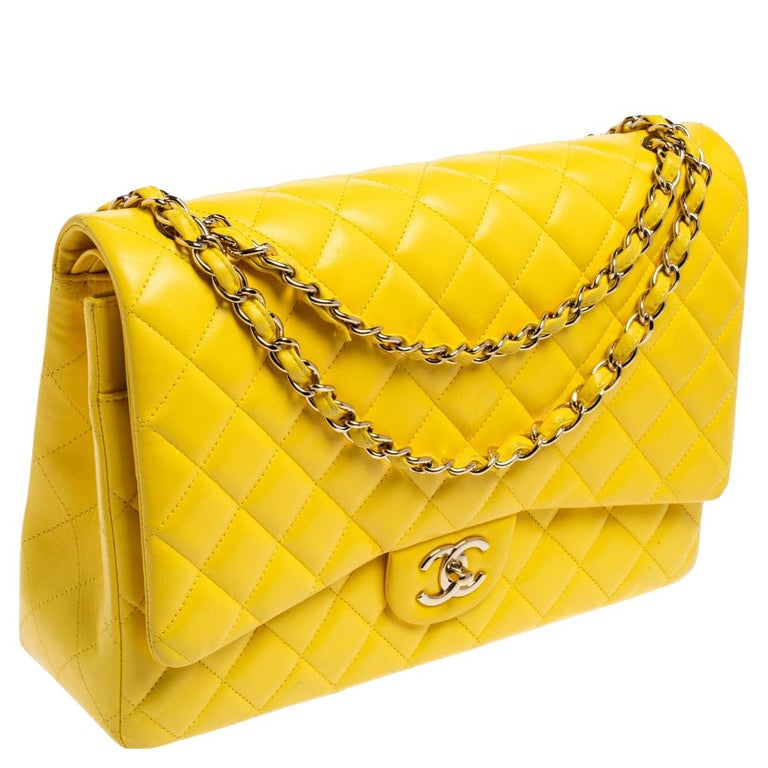 Chanel Yellow Iridescent Quilted Caviar Jumbo Classic Double Flap