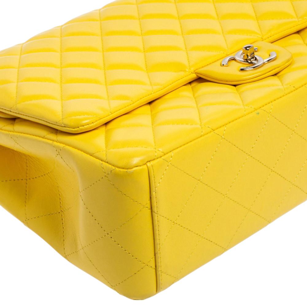 Chanel Yellow Quilted Leather Maxi Classic Double Flap Bag 1