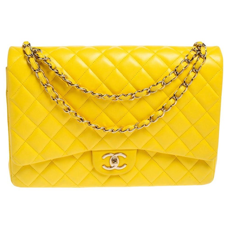 CHANEL Classic Double Flap Bag Quilted Yellow Leather