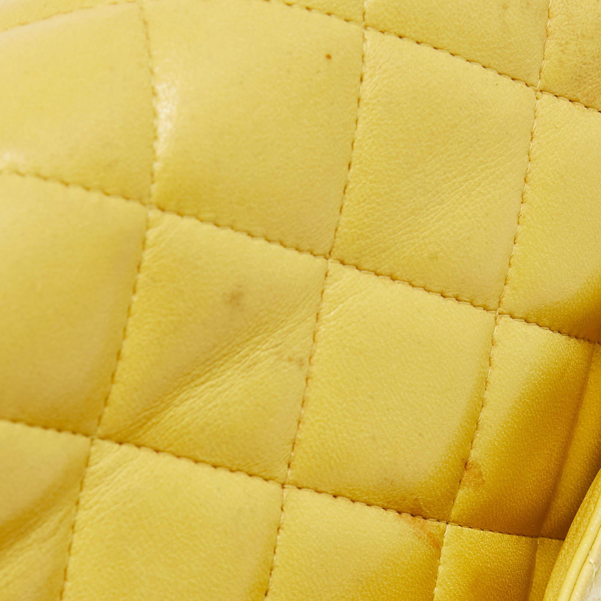 Chanel Yellow Quilted Leather Maxi Classic Single Flap Bag For Sale 1