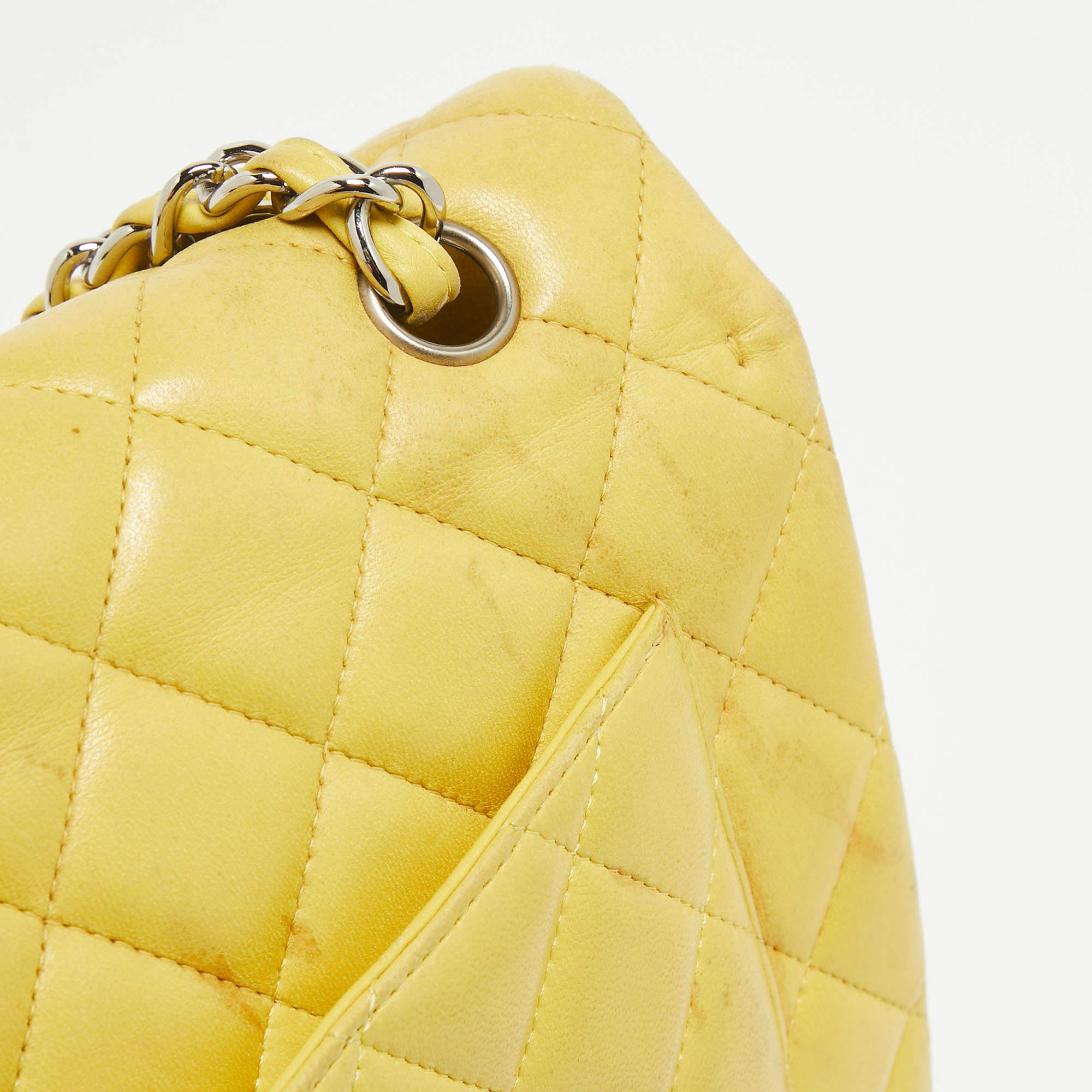 Chanel Yellow Quilted Leather Maxi Classic Single Flap Bag For Sale 2