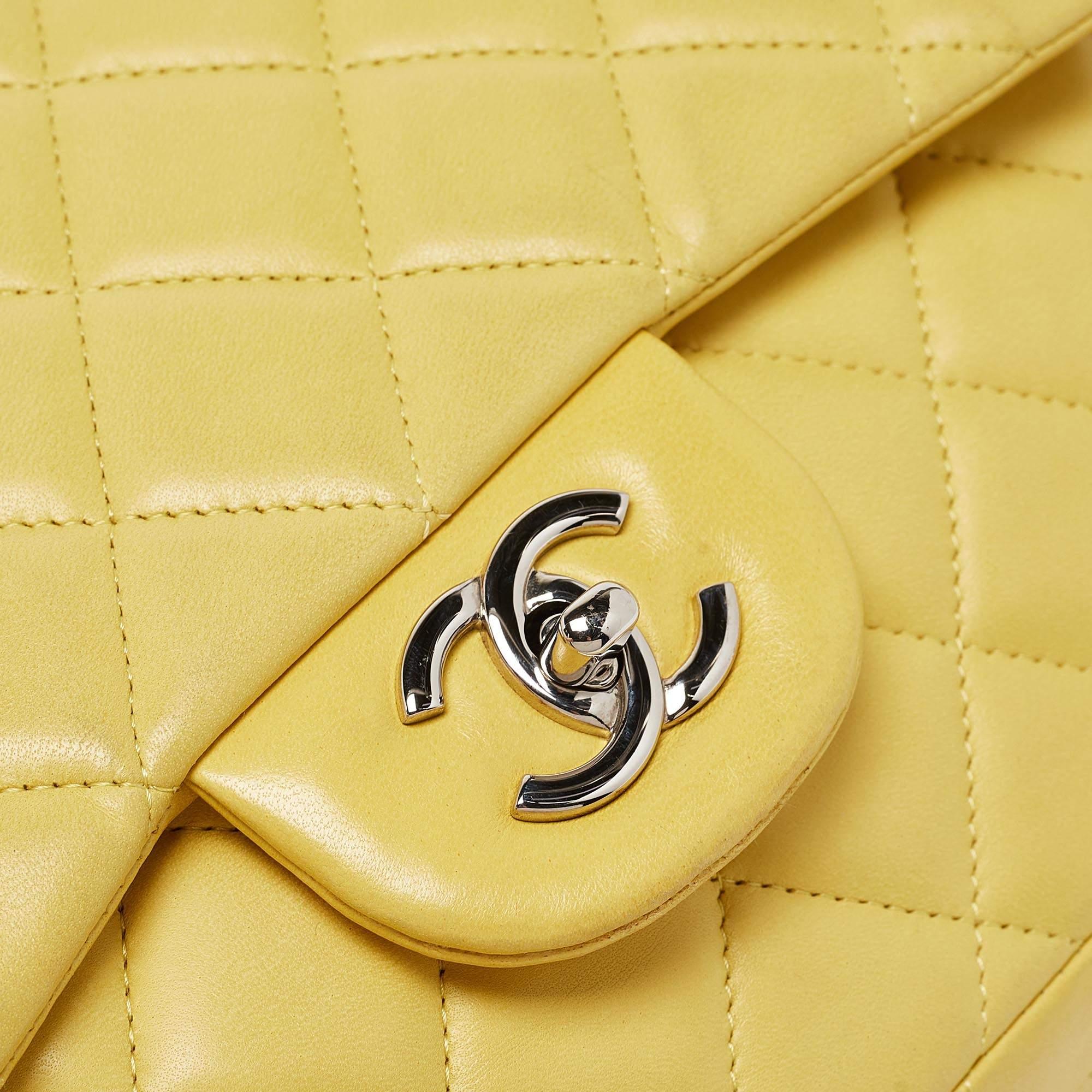 Chanel Yellow Quilted Leather Maxi Classic Single Flap Bag For Sale 5