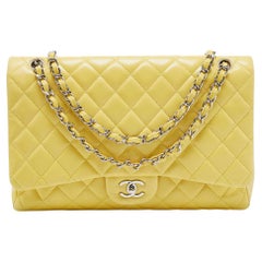 Chanel Yellow Quilted Leather Maxi Classic Single Flap Shoulder Bag