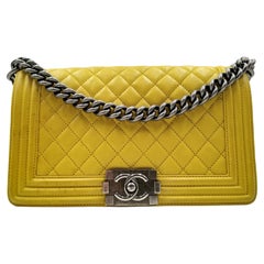Chanel Yellow Quilted Leather Medium Boy Bag