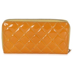 Chanel Yellow Quilted Patent Brilliant Zip Around Wallet
