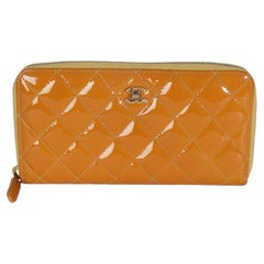 Chanel Yellow Quilted Patent Brilliant Zip Around Wallet