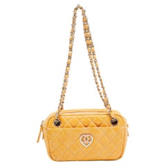 Chanel Yellow Quilted Patent Leather Heart CC Camera Bag