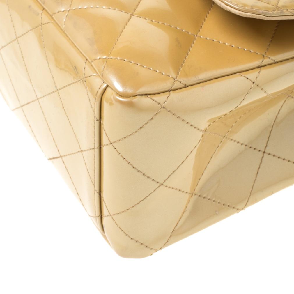 Chanel Yellow Quilted Patent Leather Maxi Classic Single Flap Bag 8