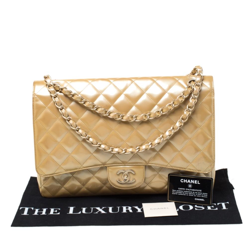 Chanel Yellow Quilted Patent Leather Maxi Classic Single Flap Bag 9