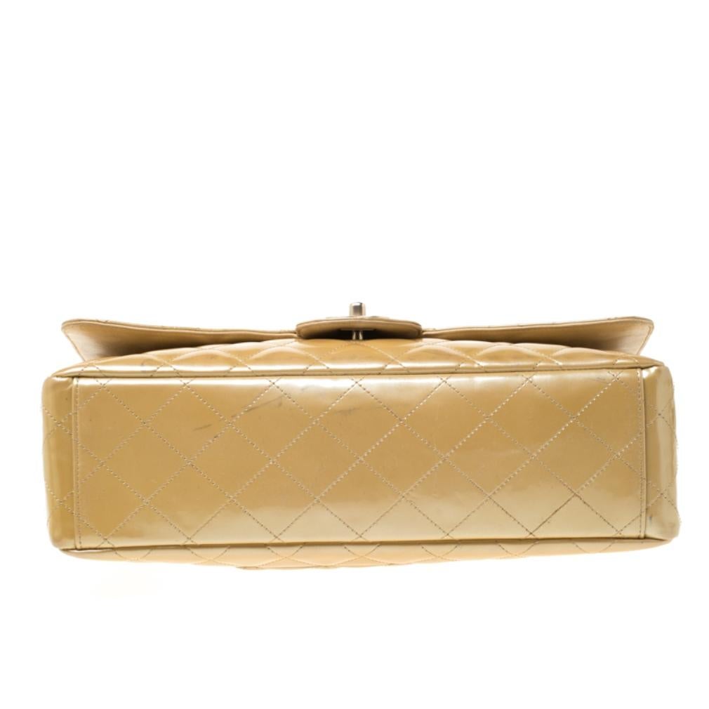 Chanel Yellow Quilted Patent Leather Maxi Classic Single Flap Bag 1