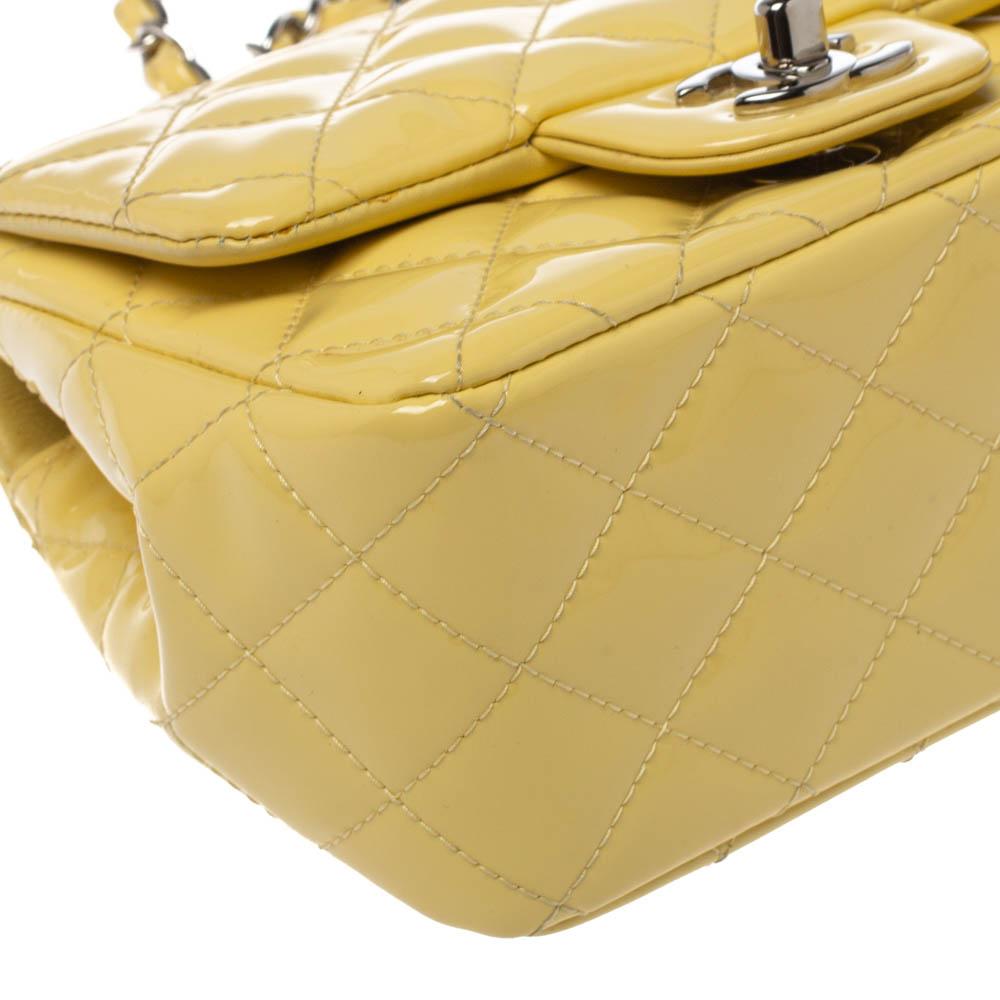 Chanel Yellow Quilted Patent Leather Mini Square Flap Bag 3