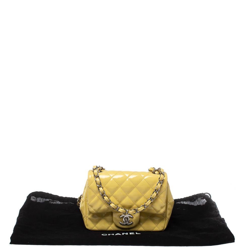 Chanel Yellow Quilted Patent Leather Mini Square Flap Bag 4