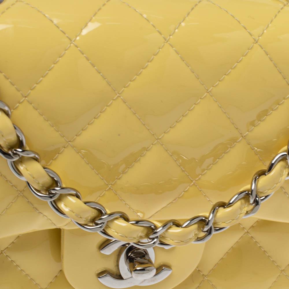 Women's Chanel Yellow Quilted Patent Leather Mini Square Flap Bag