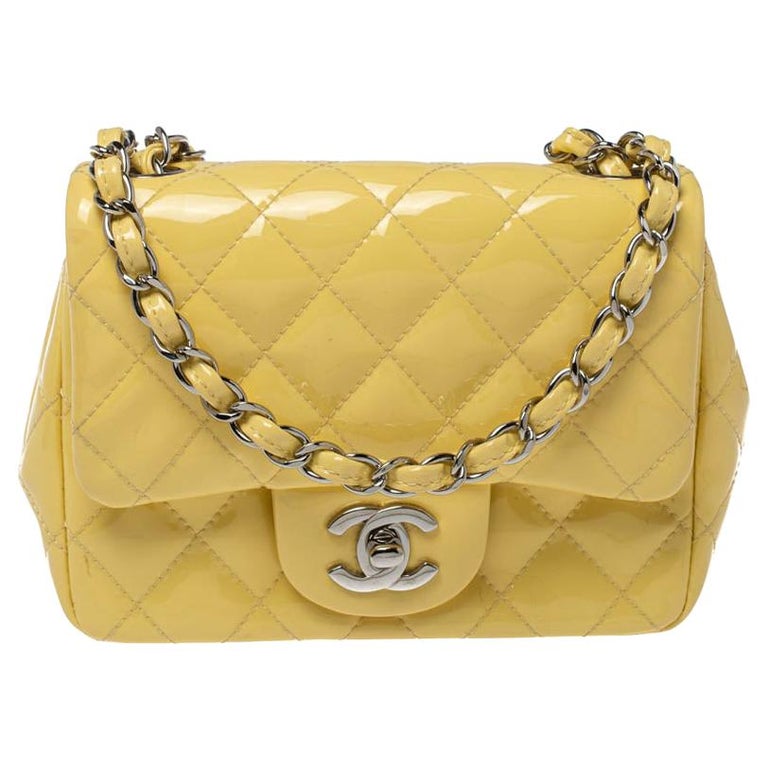 Chanel Yellow Quilted Patent Leather Mini Square Flap Bag