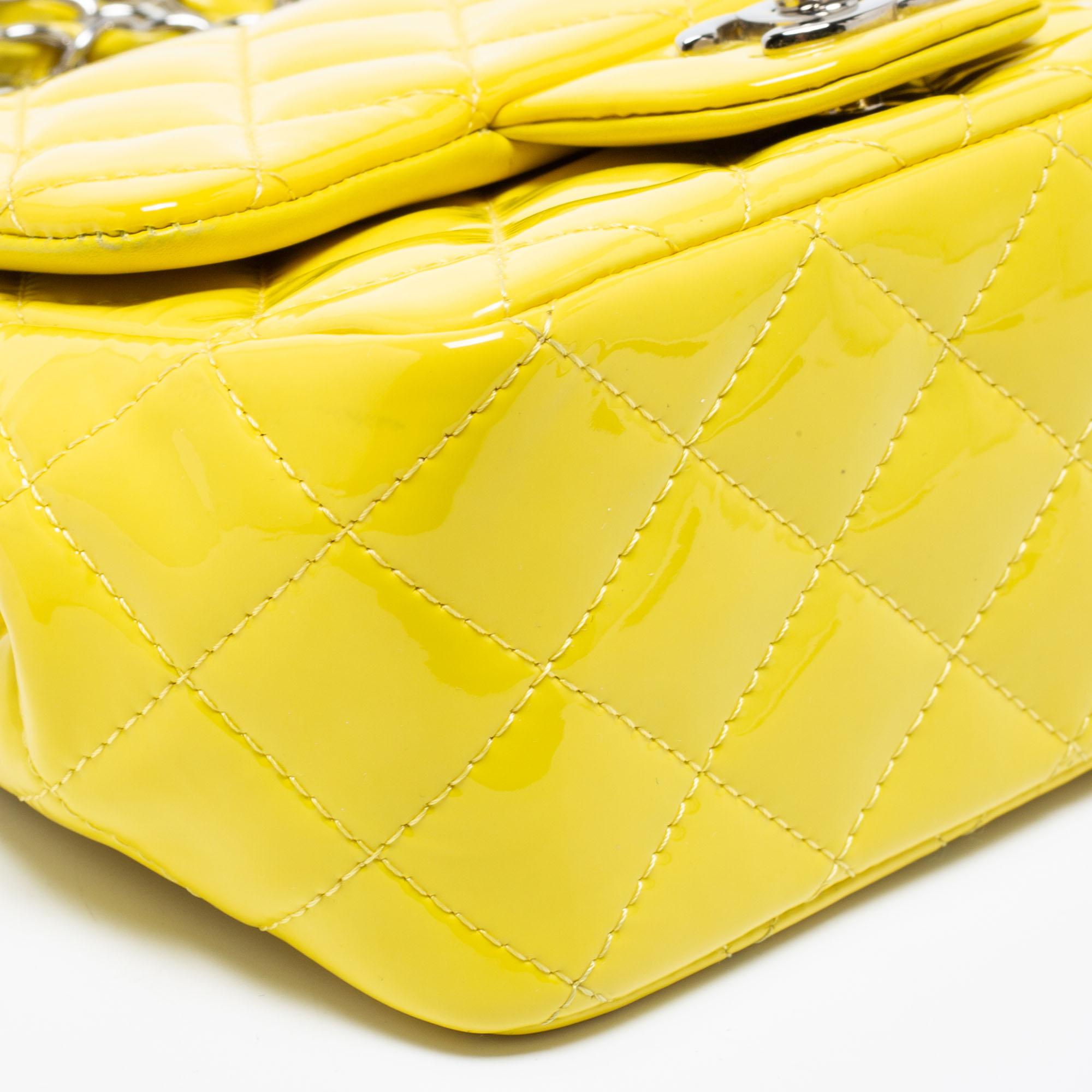 Women's Chanel Yellow Quilted Patent Mini Square Classic Flap Bag