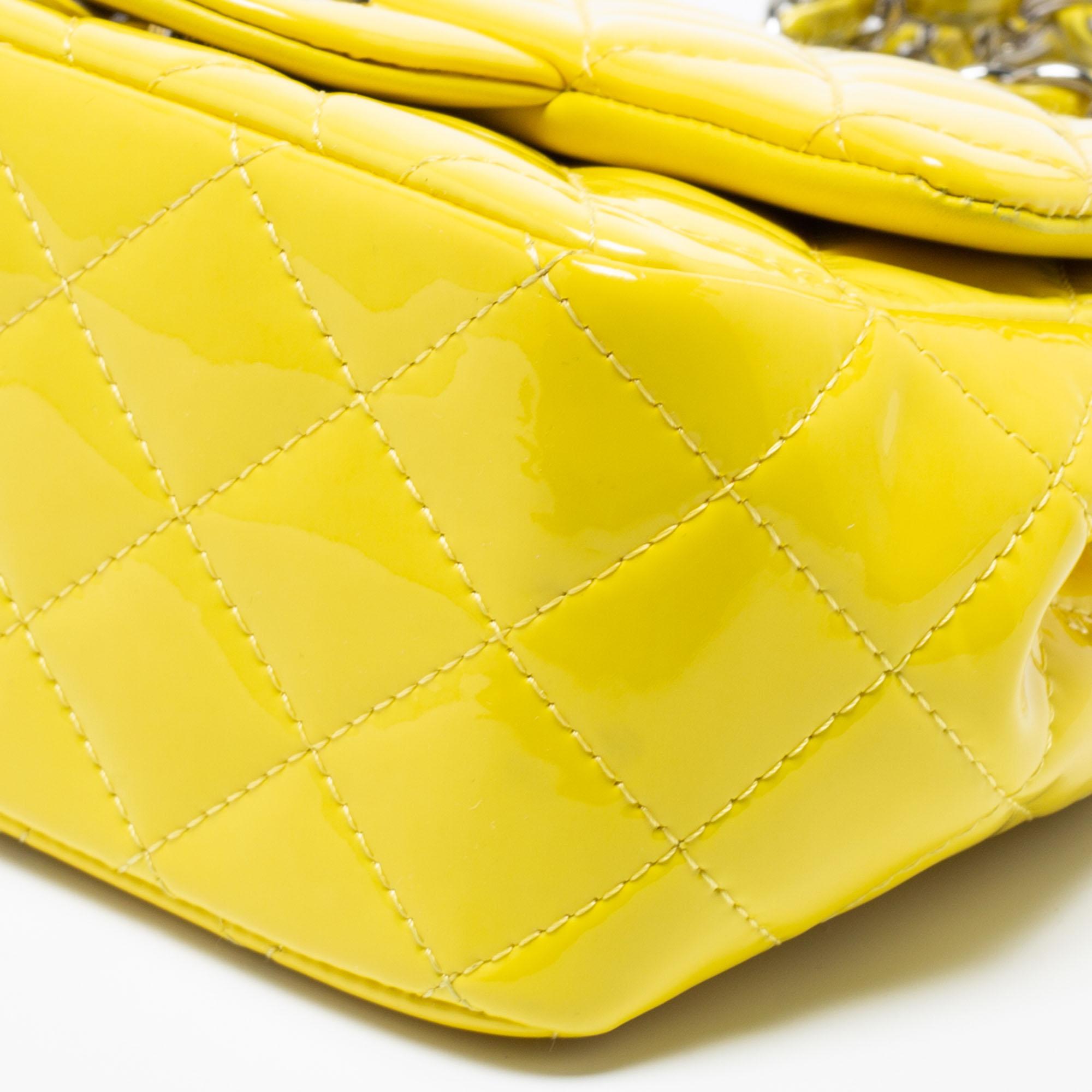Chanel Yellow Quilted Patent Mini Square Classic Flap Bag 1
