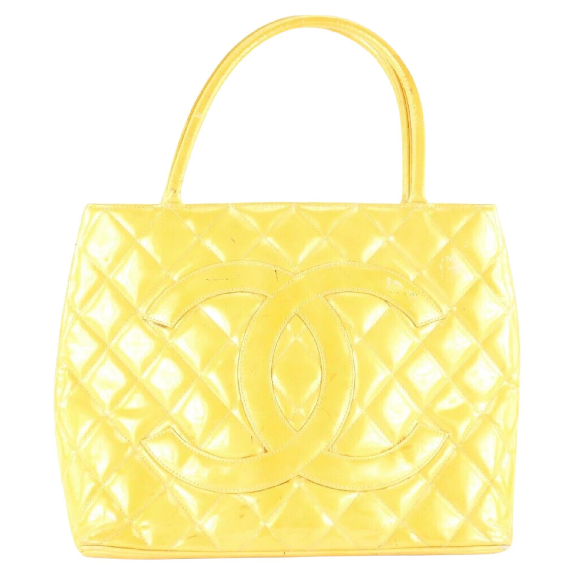 Chanel Yellow Quilted Patent Zip Tote Bag 1CK1108 For Sale at 1stDibs
