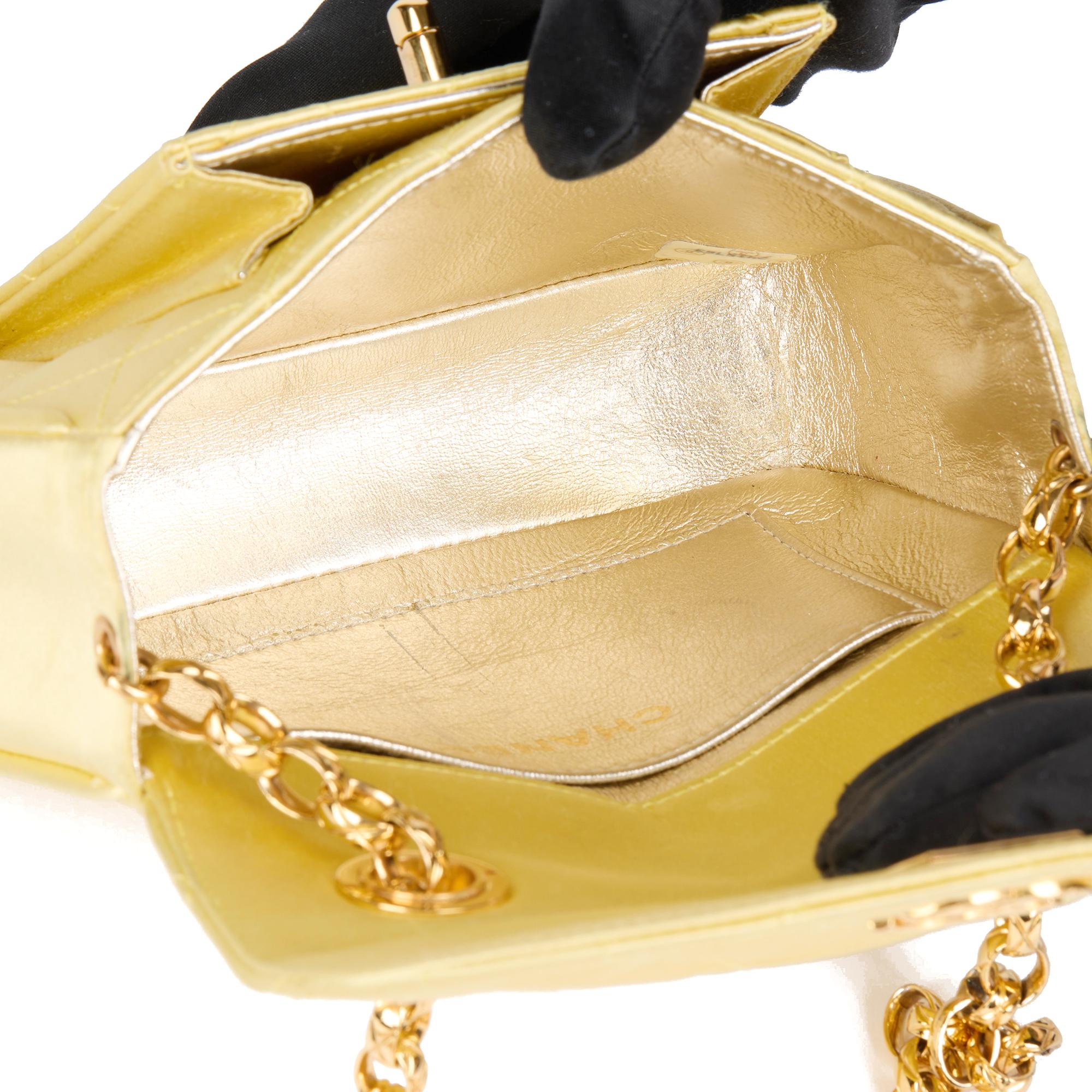 CHANEL Yellow Quilted Satin Vintage Mini Flap Bag For Sale 7