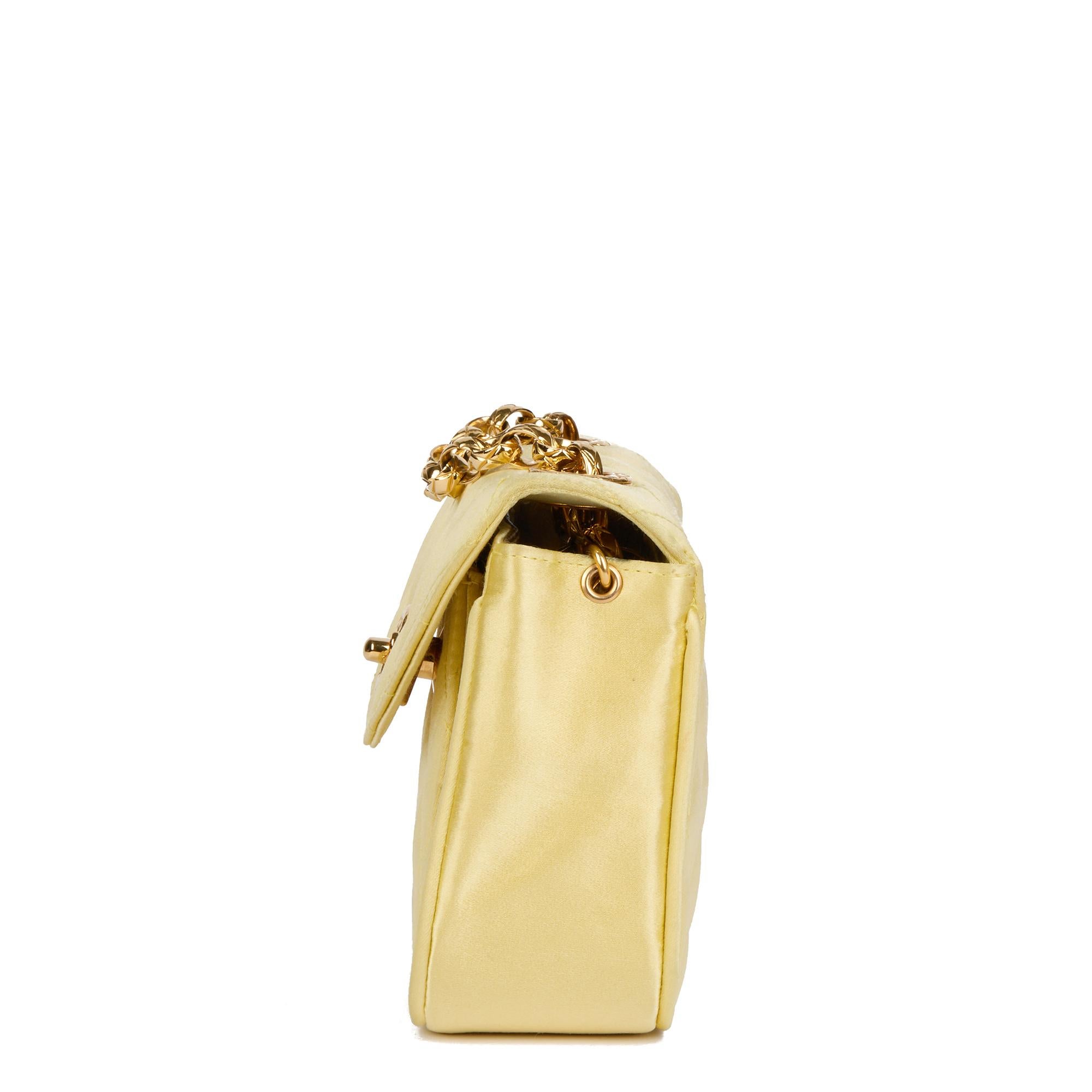 Women's CHANEL Yellow Quilted Satin Vintage Mini Flap Bag For Sale