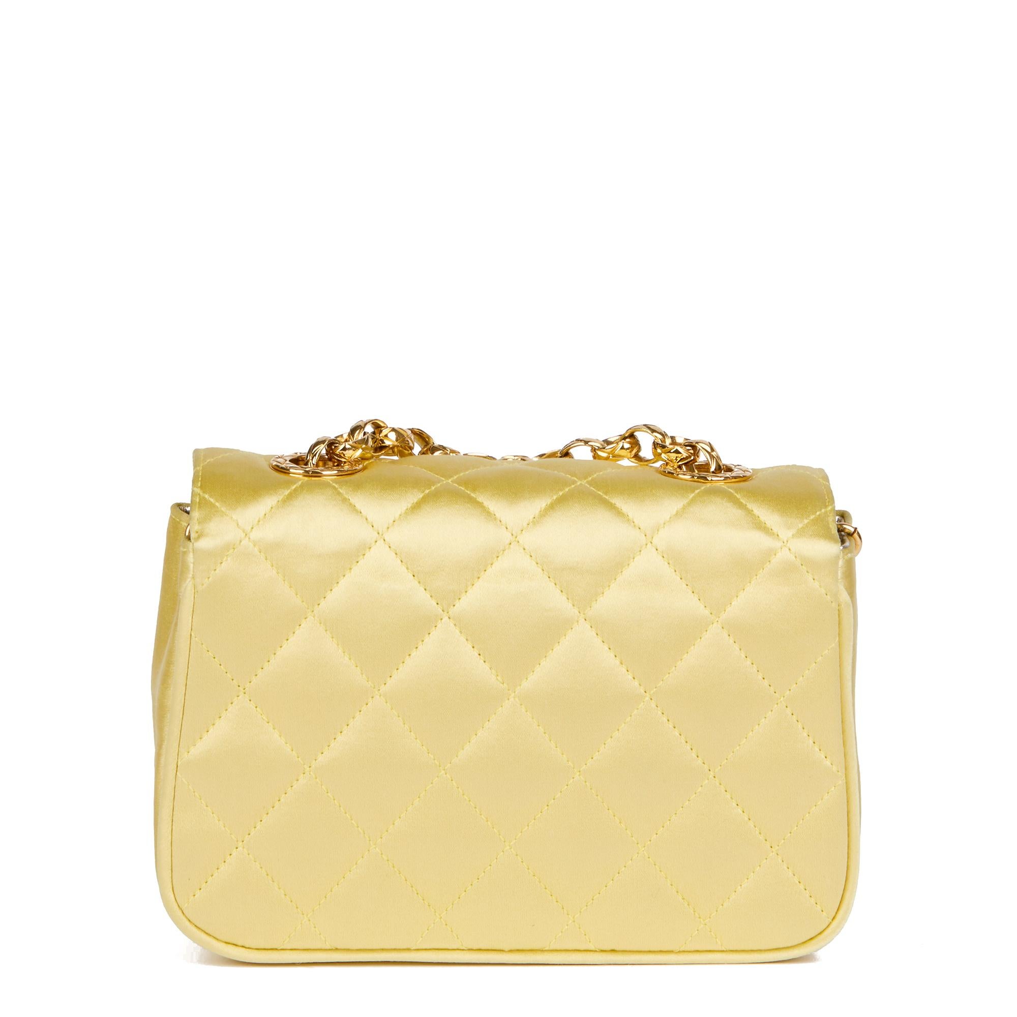 CHANEL Yellow Quilted Satin Vintage Mini Flap Bag For Sale 1