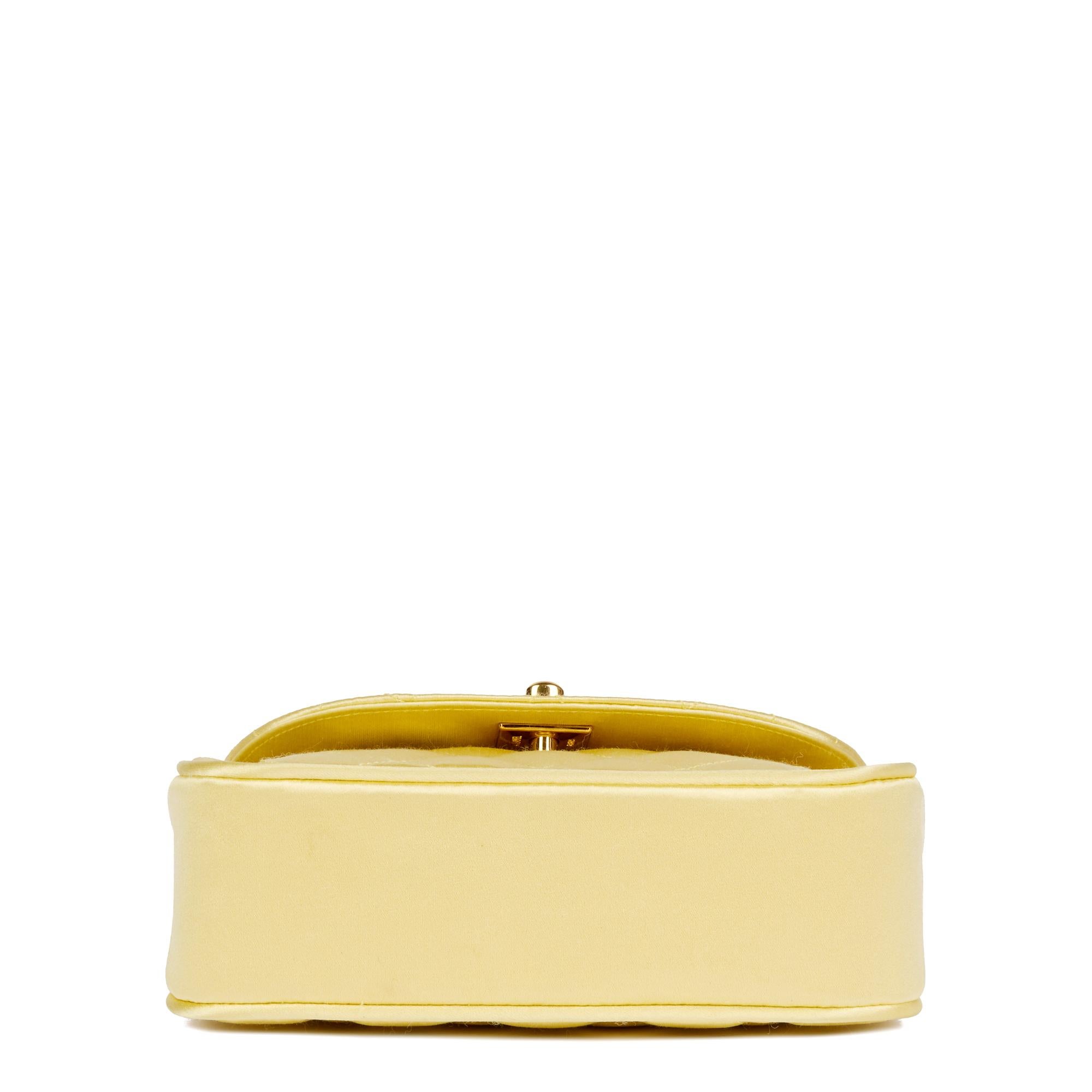 CHANEL Yellow Quilted Satin Vintage Mini Flap Bag For Sale 2