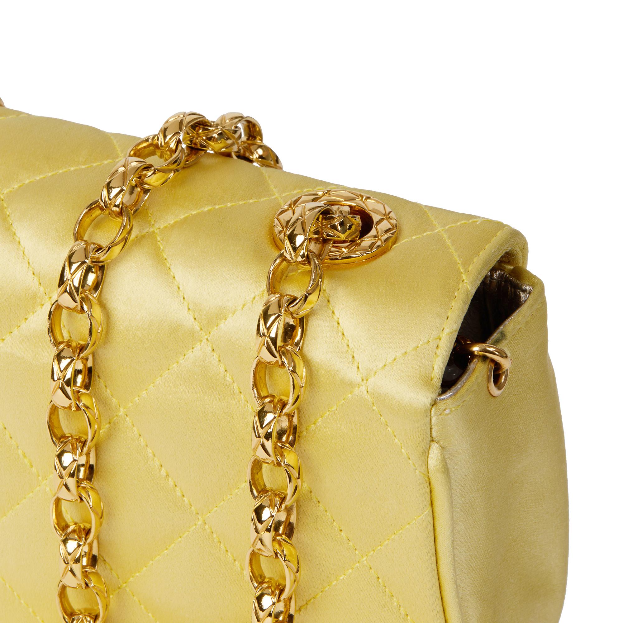 CHANEL Yellow Quilted Satin Vintage Mini Flap Bag For Sale 3