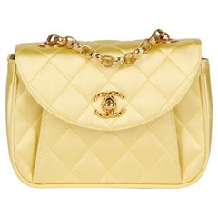 CHANEL Yellow Quilted Satin Vintage Mini Flap Bag