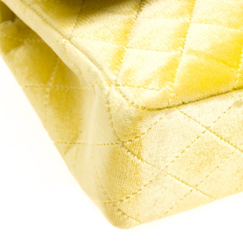 Chanel Yellow Quilted Velvet Medium Classic Double Flap Bag 8