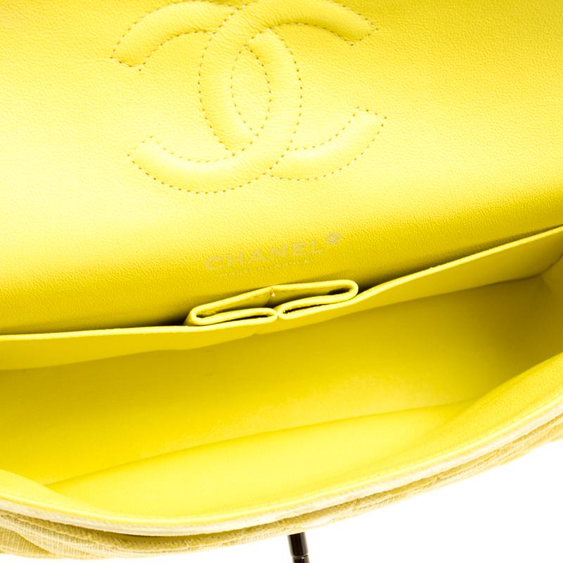 Chanel Yellow Quilted Velvet Medium Classic Double Flap Bag 4