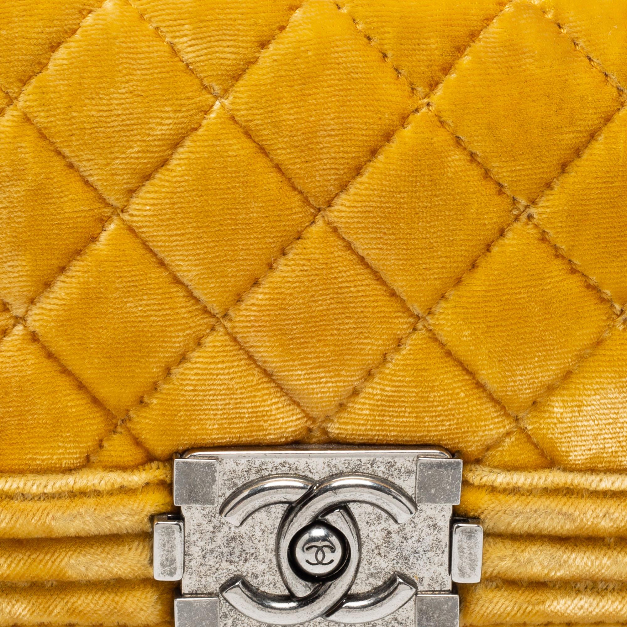 Chanel Yellow Quilted Velvet Mini Boy Flap Bag 2