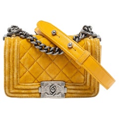 Chanel Yellow Quilted Velvet Mini Boy Flap Bag