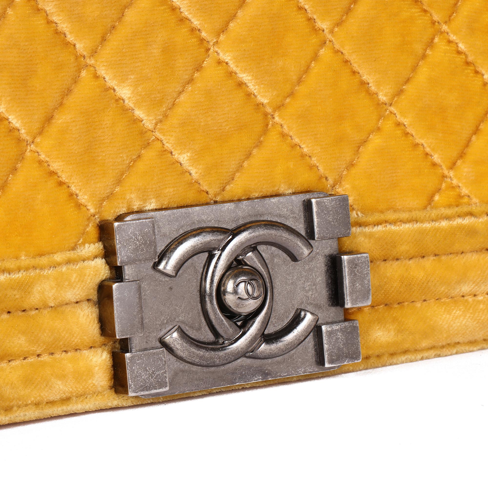 CHANEL Yellow Quilted Velvet Small Le Boy 3