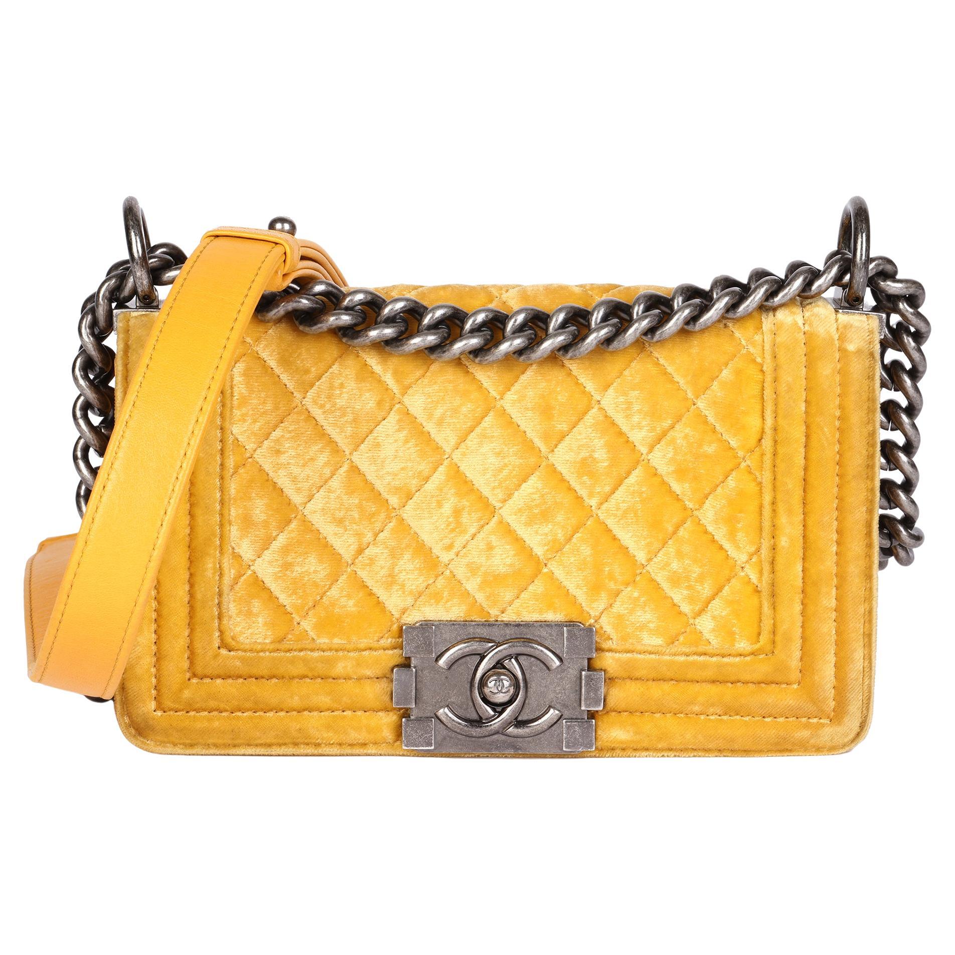 CHANEL Yellow Quilted Velvet Small Le Boy