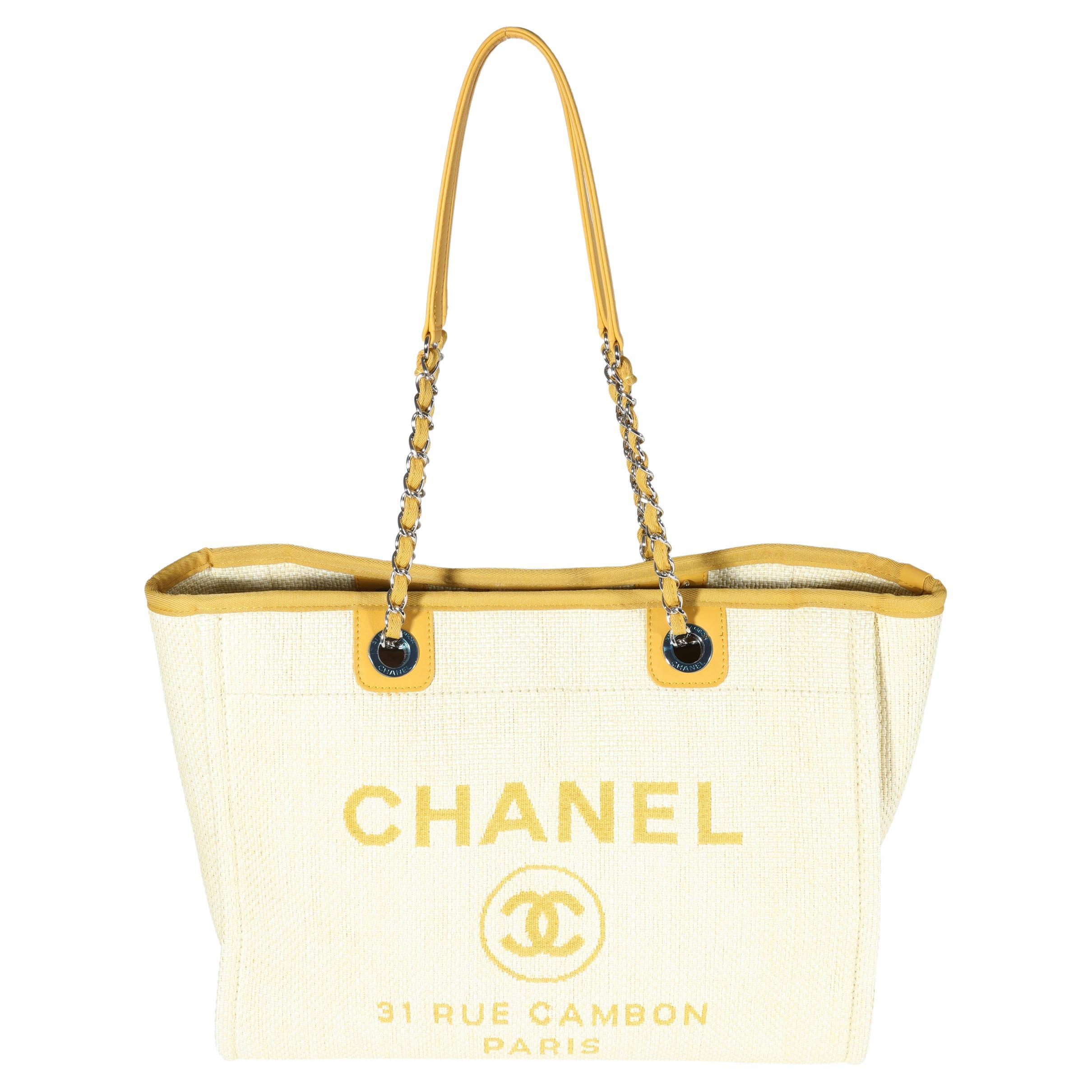 Chanel Yellow Raffia Small Deauville Tote For Sale at 1stDibs