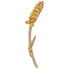 Chanel Yellow Sapphire Diamond Gold Brooch Pin