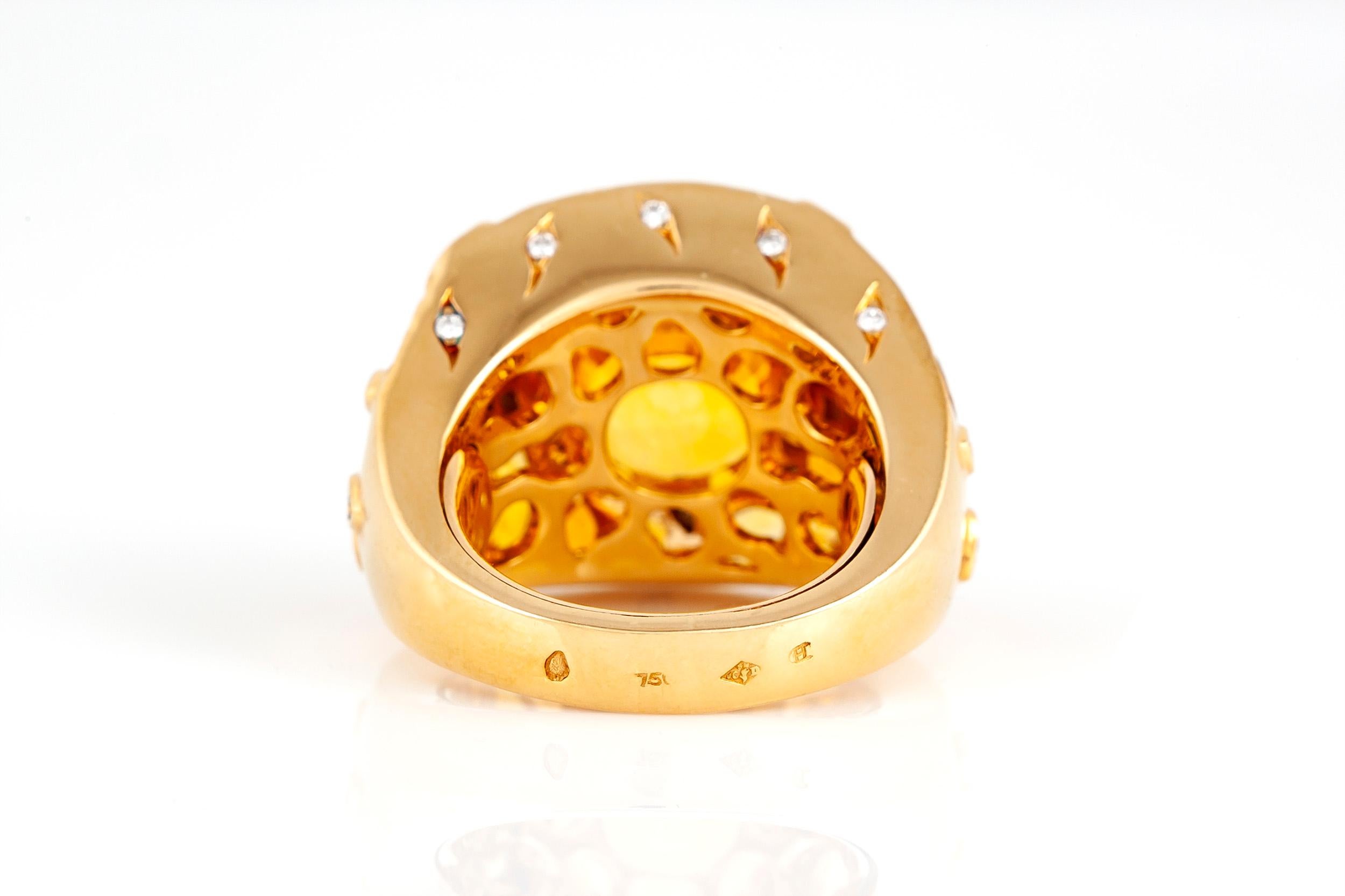 Round Cut Chanel Yellow Sapphire, Diamond and Yellow Gold Ring For Sale