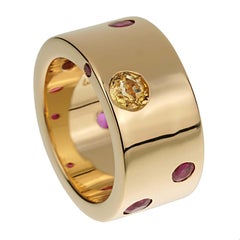 Chanel Yellow Sapphire Ruby Vintage Band 18k Yellow Gold Ring Sz 5 1/4