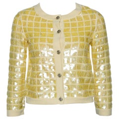 Chanel Gelb Pailletten Kaschmir Knopfleiste Strickjacke S