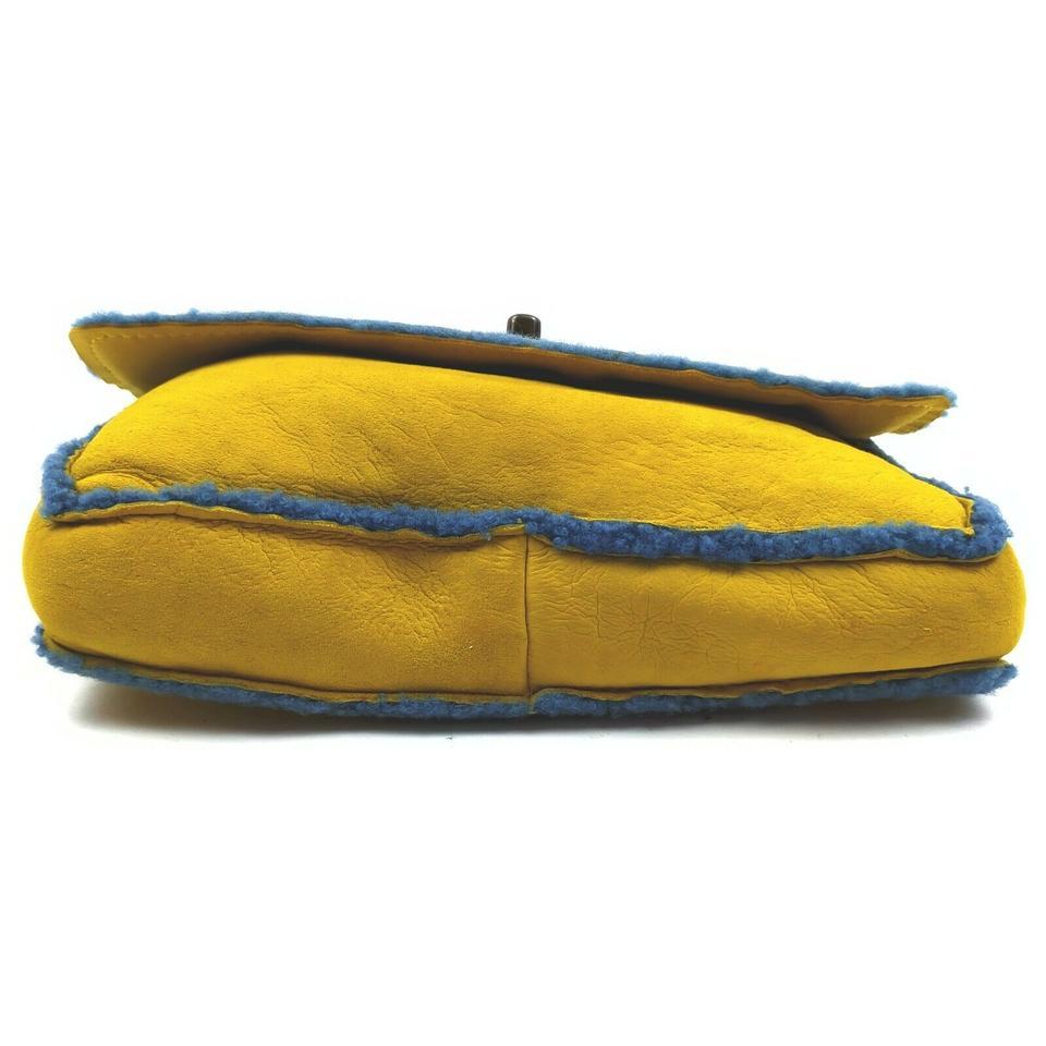 Chanel Yellow Shearling Mouton CC Turnlock Classic Flap Clutch Bag  863046 1