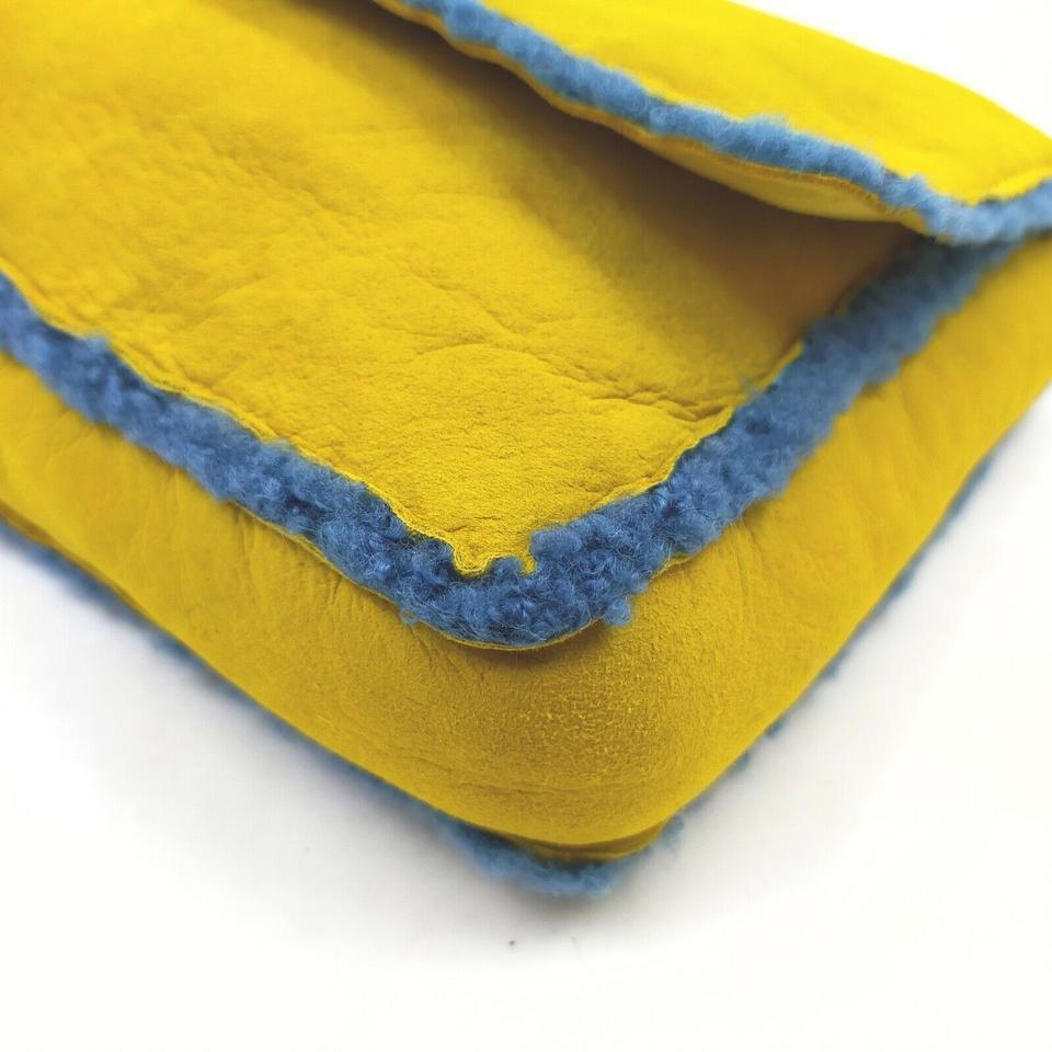 Chanel Yellow Shearling Mouton CC Turnlock Classic Flap Clutch Bag  863046 2