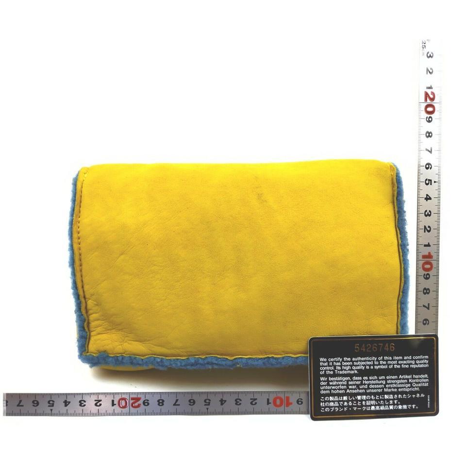 Chanel Yellow Shearling Mouton CC Turnlock Classic Flap Clutch Bag  863046 3