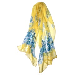 Chanel Yellow Sheer Silk Camellia Print Scarf